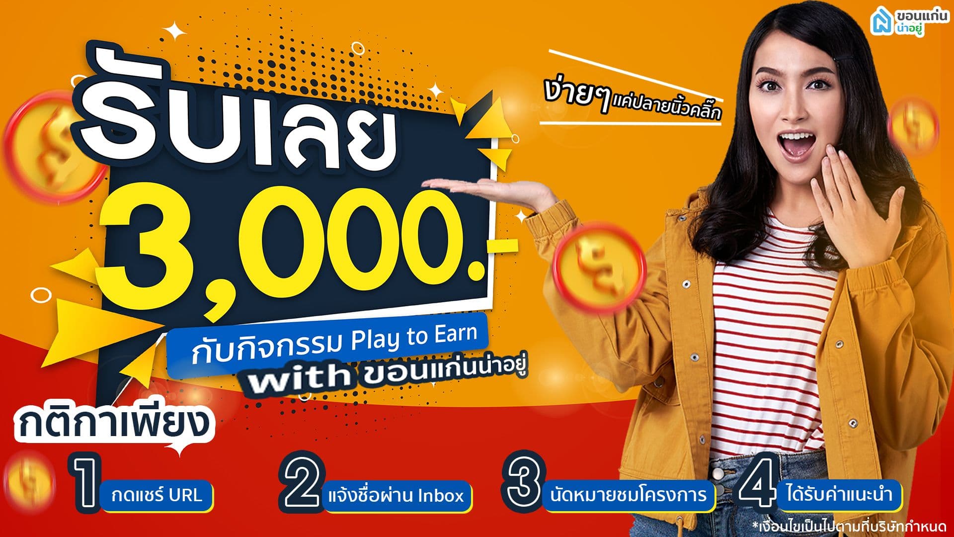 รับเลย 3,000 บาท ง่าย ๆ เเค่ปลายนิ้วคลิ๊ก!! กับกิจกรรม Play to Earn With " KhonKaen NaYoo "