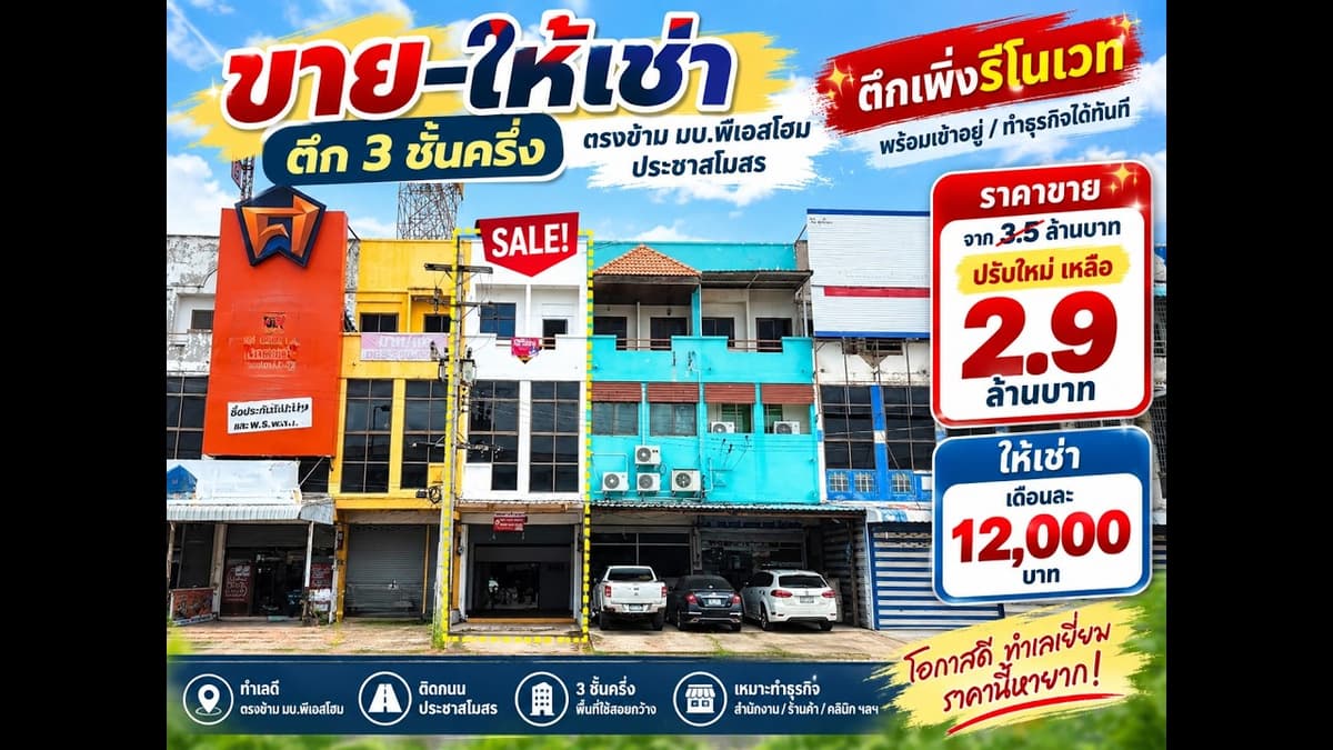 ขายให้เช่าอาคารพาณิชย์ 3 ชั้นครึ่งติดถนนประชาสโมสร ใจกลางเมืองขอนแก่น ราคา 2.9ล้าน (ถูกสุดในย่านนี้)