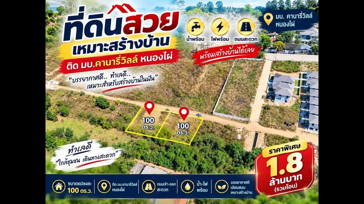 ขายที่ดินใกล้มหาวิทยาลัยขอนแก่น แปลงละ 100 ตารางวา 2 แปลงติดกัน