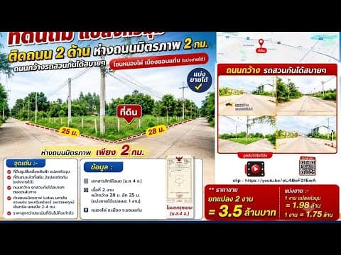 ที่ดินถม แปลงหัวมุม ติดถนน2ด้าน ห่างถนนมิตรภาพ 2กม. ถนนกว้าง โซนหนองไผ่ เมืองขอนแก่น (แบ่งขายได้)