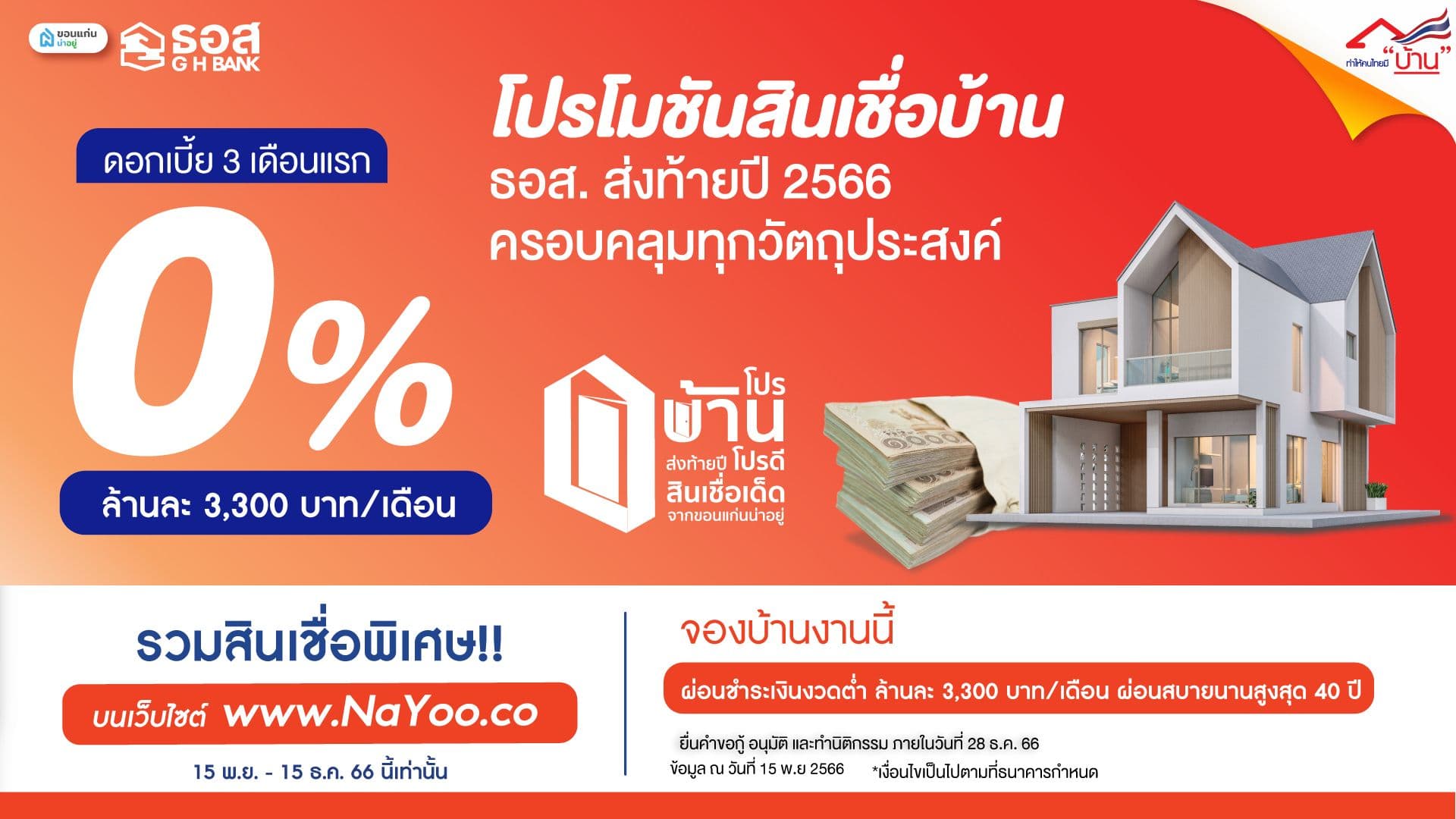 โปรบ้านส่งท้ายปี โปรดีสินเชื่อเด็ด โดย ขอนแก่นน่าอยู่ ร่วมกับธนาคารธอส. (G H BANK)