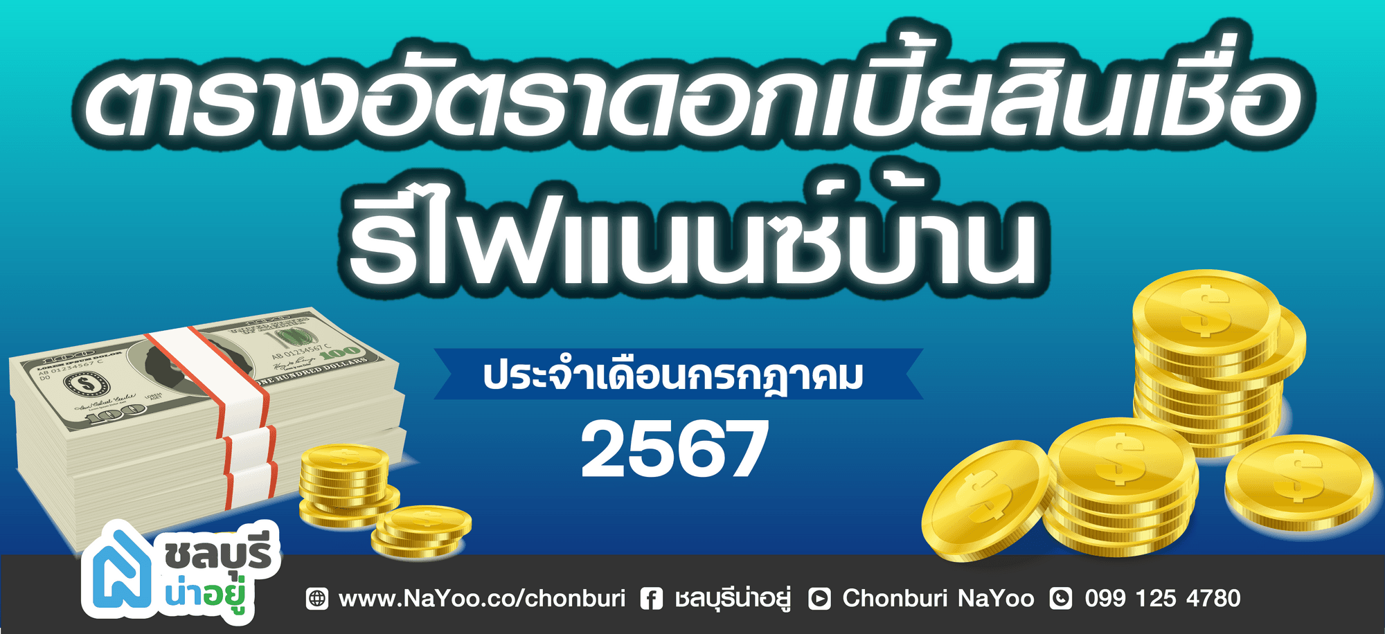 ตารางอัตราดอกเบี้ยสินเชื่อ รีไฟแนนซ์บ้าน ประจำเดือนกรกฎาคม ปี 2567